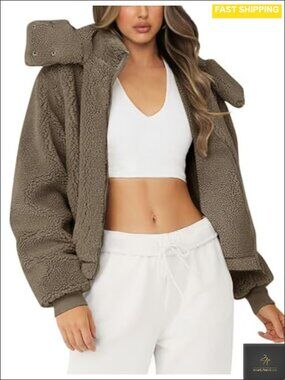 Faux Fur Sherpa Fleece Hooded Coat Full Zip Warm Winter Jacket